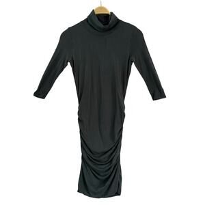 Bobi Dress sz XS Green Turtleneck Ruched 3/4 Sleeve Stretch Jersey Bodycon